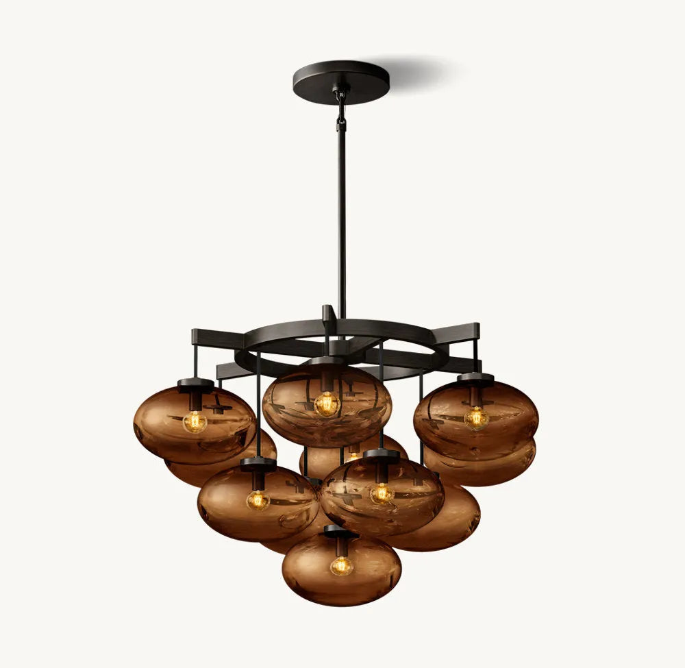 Cabrette Modern Amber Glass Round Chandelier 36"
