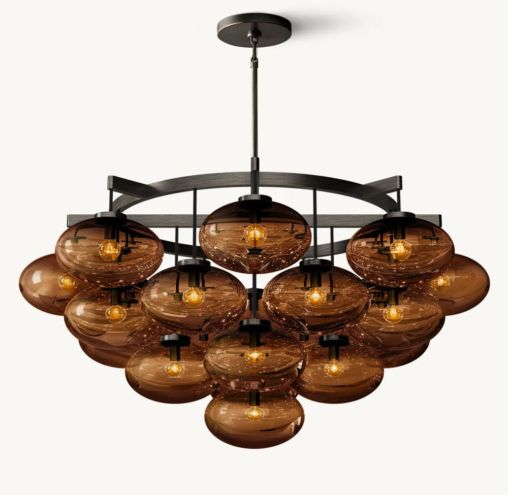 Cabrette Modern Amber Glass Round Chandelier 48"