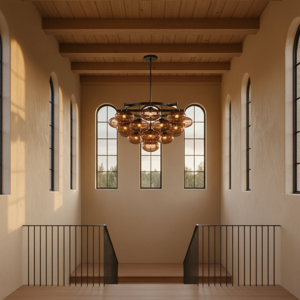 Cabrette Modern Amber Glass Round Chandelier 48"